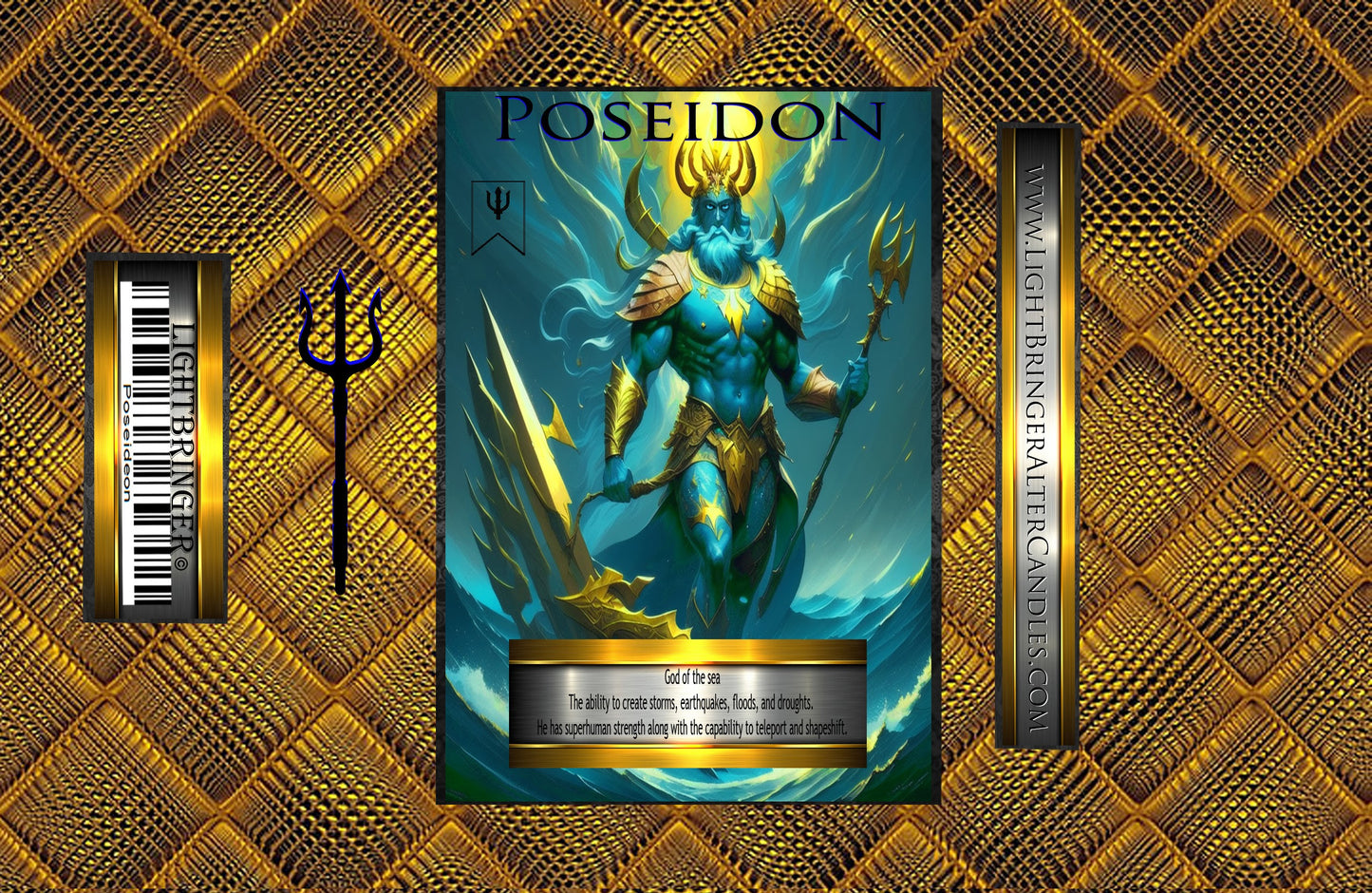 Greek God Poseidon Lightbringer Alter Candle.